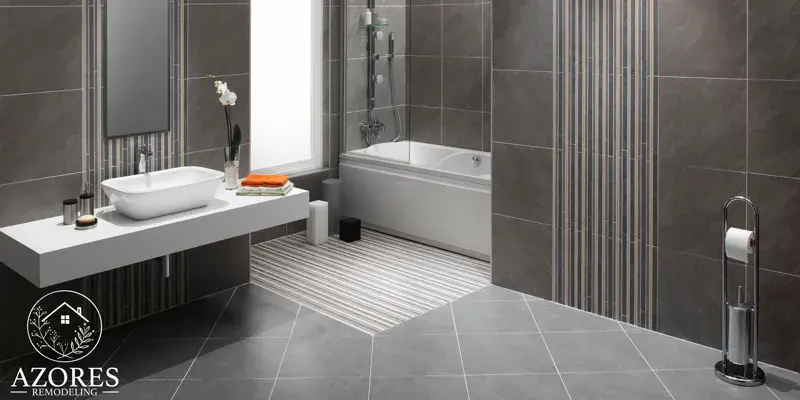 Spa-style bathroom with freestanding soaking tub and rainfall shower